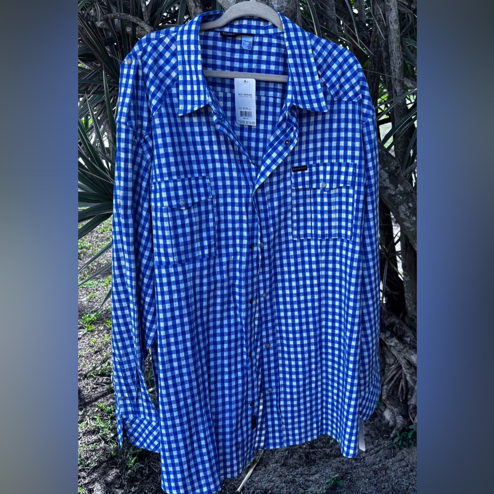 Rocawear Men’s Blue/White Checkered Western Style, LS, Snap Front Shirt,NWT 4X